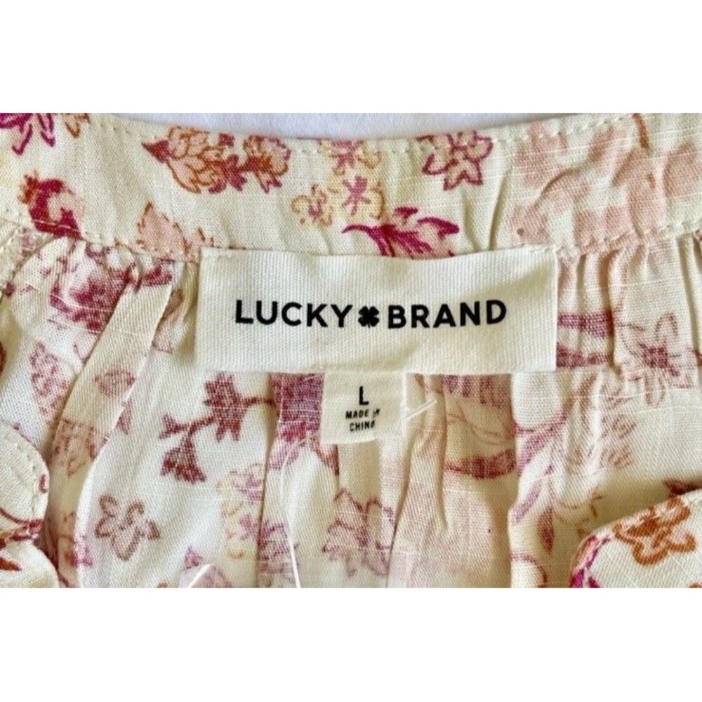 LUCKY BRAND DRESS SIZE L BOHO FLORAL COTTAGE BUTTON UP BELTED RAGLAN SLEEVE NWOT - Picture 5 of 12